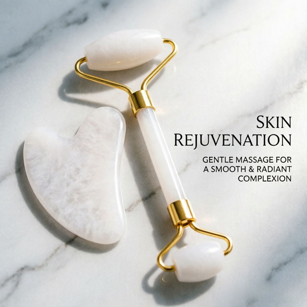 Face Massager - Beyaz Gua Sha Doğal Yeşim Beyaz