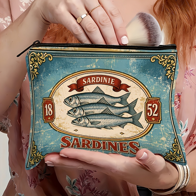 Beauty Works Makeup - Retro Sardalya Baskılı Makyaj Çantası Mükemmel